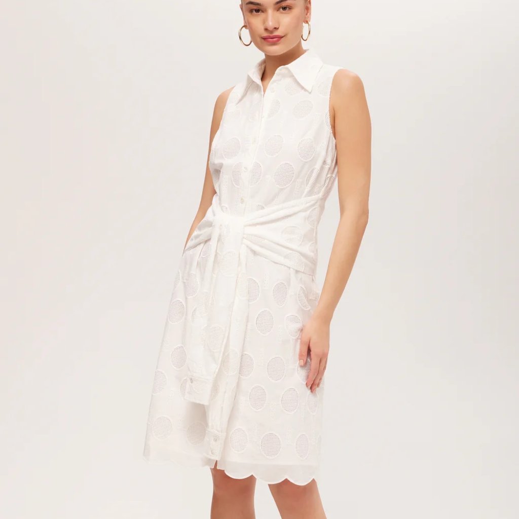 Trina Turk White Rally Sleeveless Shirt Dress - Tennis Eyelet Small $398 Nwt